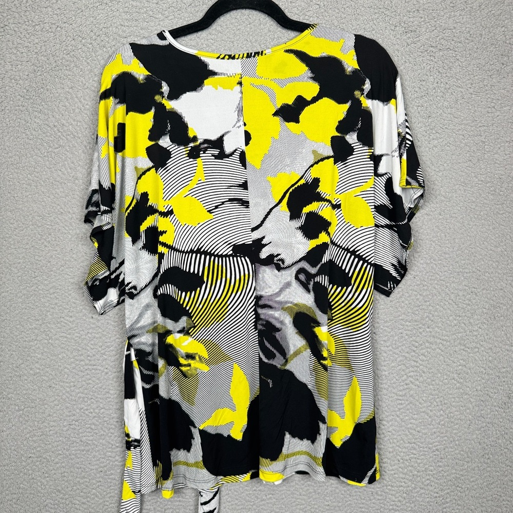 Clara Sunwoo Top Womens 1X Black Yellow Abstract Artsy Stretch‎ Tie Waist Blouse - Picture 3 of 11